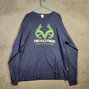 Realtree Outfitters Shirt Mens XL Blue Long Sleeve Camo Logo Hunting Graphic